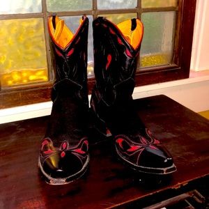 Black Suede Short Cowboy Boots